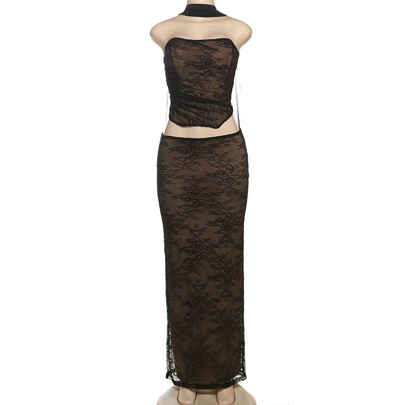 Elegant Lace Two-Piece Set with Strapless Top & Skirt image 2