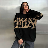 Oversized Sweater with Leopard Print Panel - S, Black image