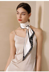 White & Black Bordered Silk Scarf image 1