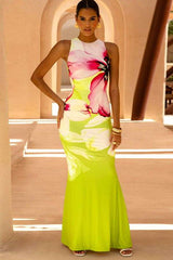 Vibrant Floral Color-Block Maxi Dress image 0
