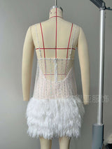 Feather-Trim Beaded Evening Dress image 4