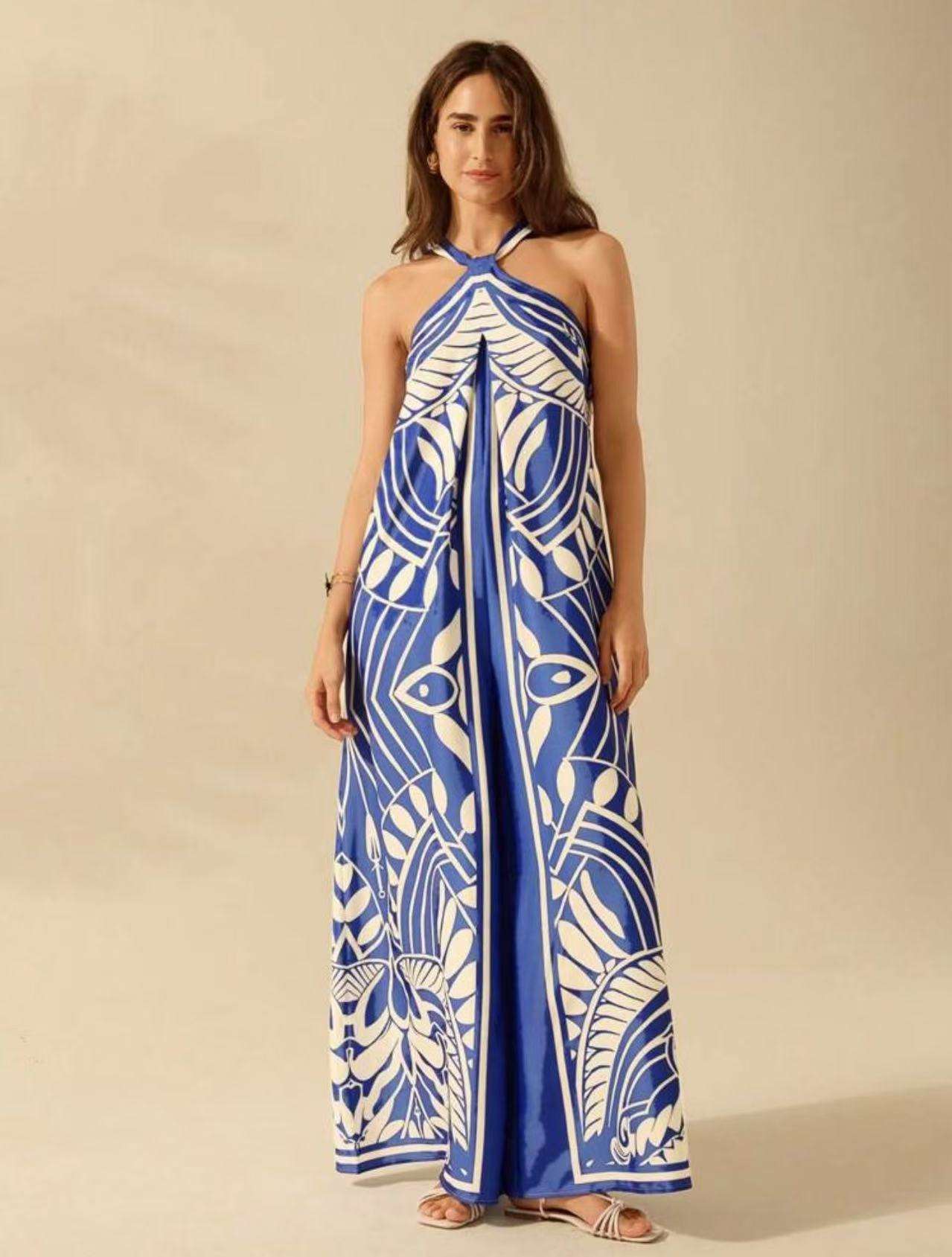 Floral Printed Wide-Leg Jumpsuit - M, Blue image