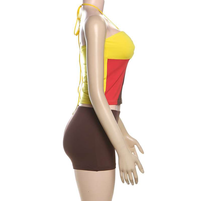 Colorblock Halter Ring Top and Shorts Set image 5