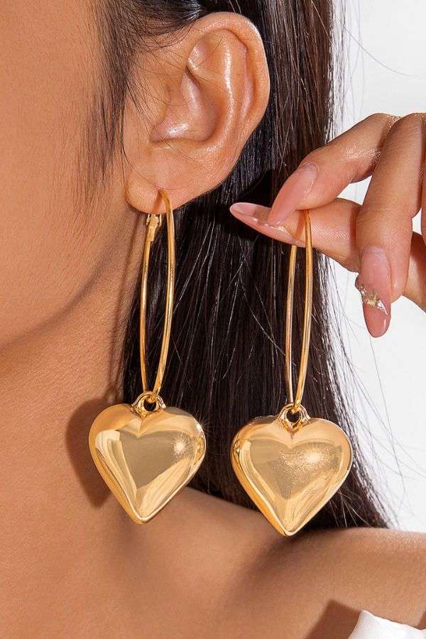 Gold Heart Charm Hoop Earrings image 4