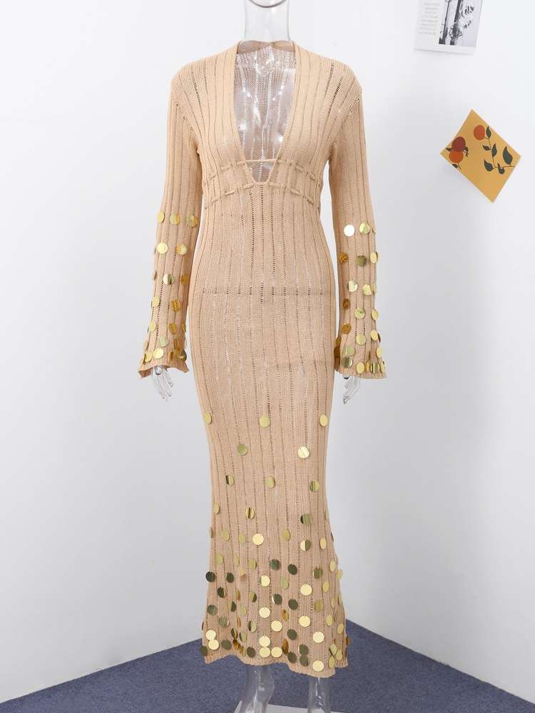 Metallic Maxi Dress with Deep V-Neck image 1