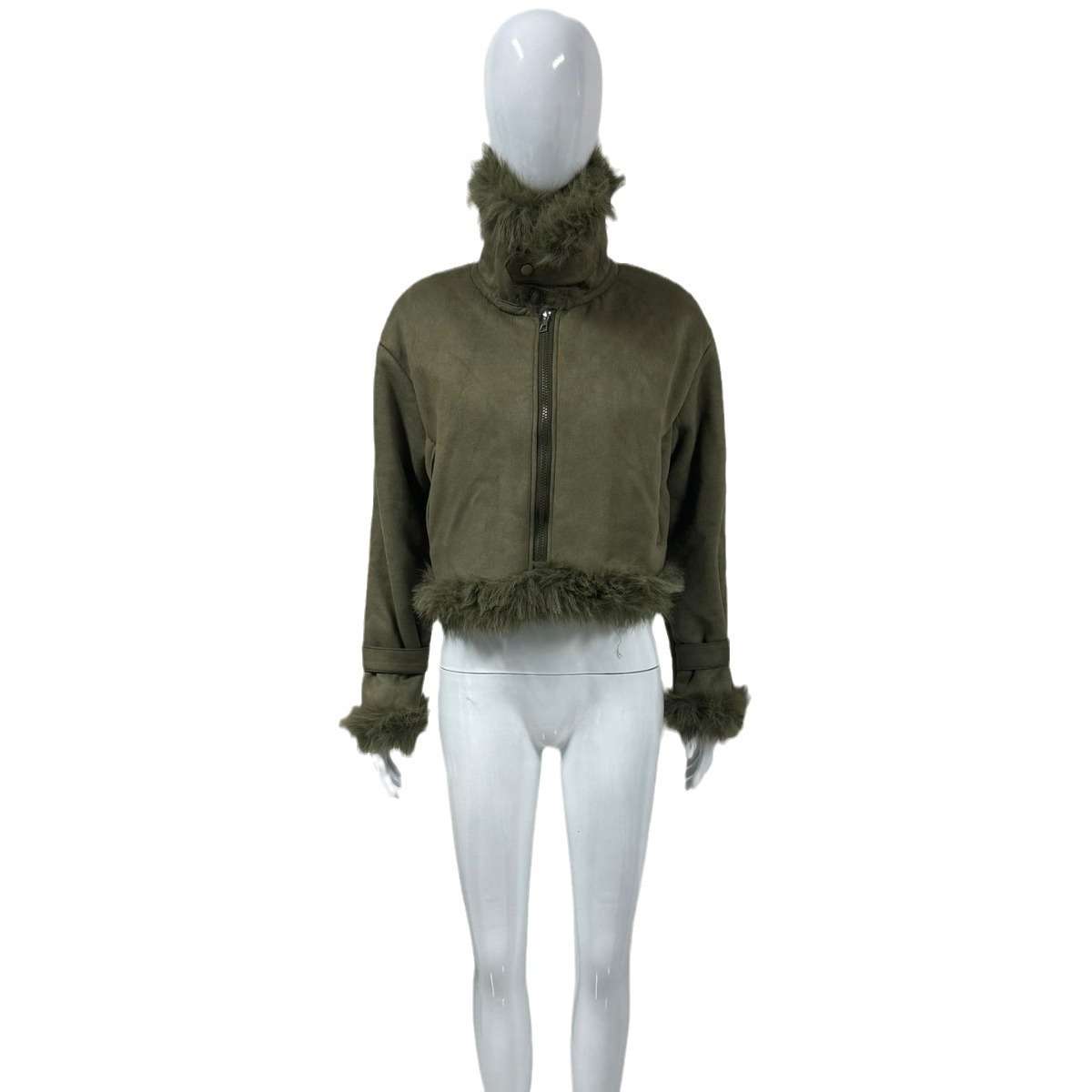 Fashion Full Zipper Faux Suede Jacket image 3