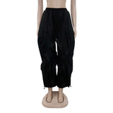 Ruffled Cargo Pants with Drawstring Hem - M, Black image