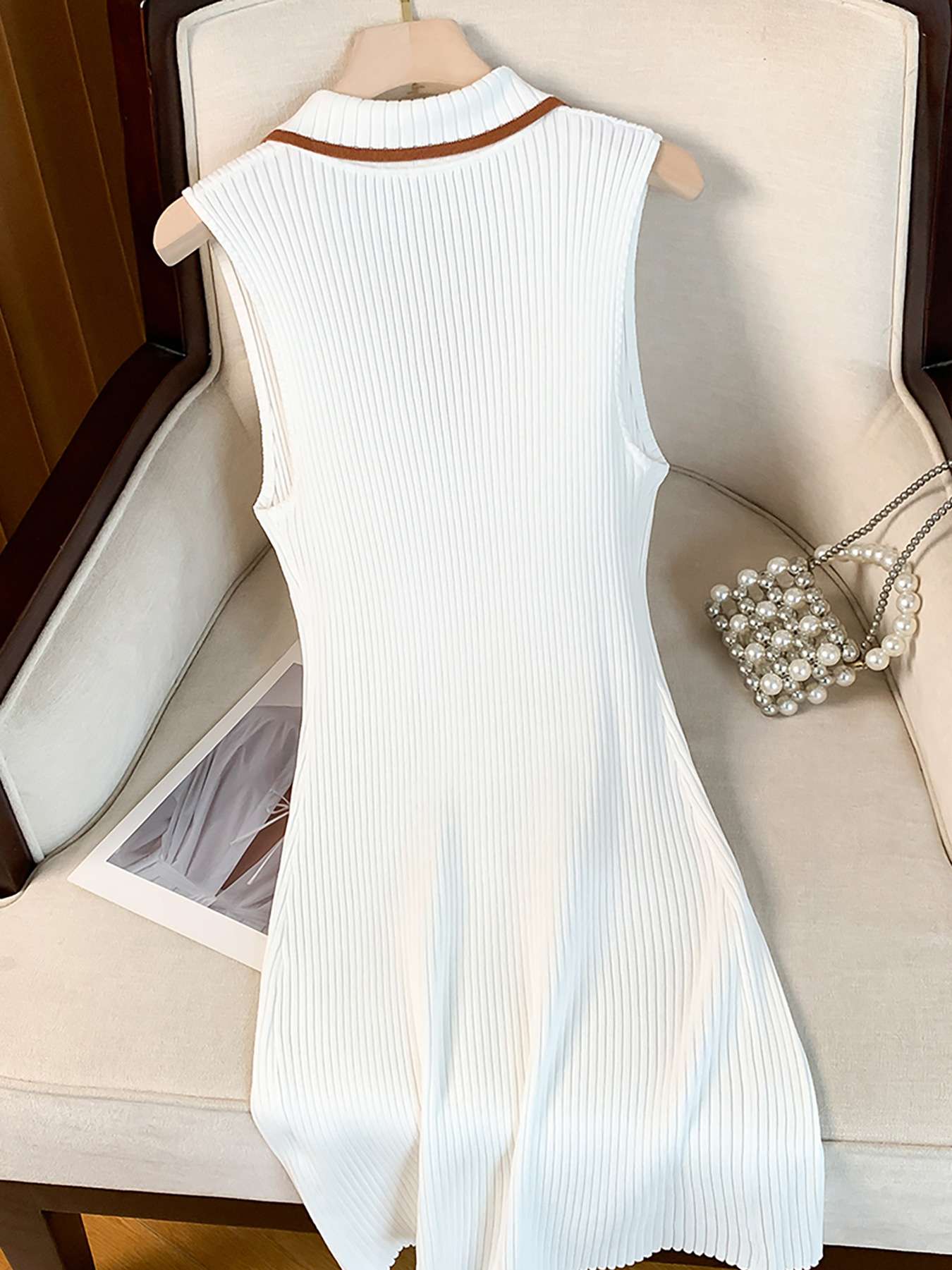 Sleeveless Ribbed Knit Mini Dress with Contrast Trim image 2