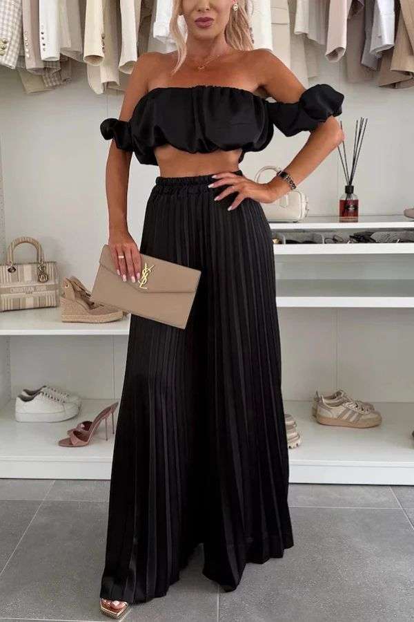 Off-Shoulder Pleated Two-Piece Set image 0