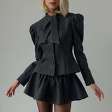 Blazer with Puffed Shoulders and Matching Skirt image 2