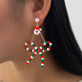 Festive Beaded Bow and Ribbon Earrings - Free Size, Red 2 image