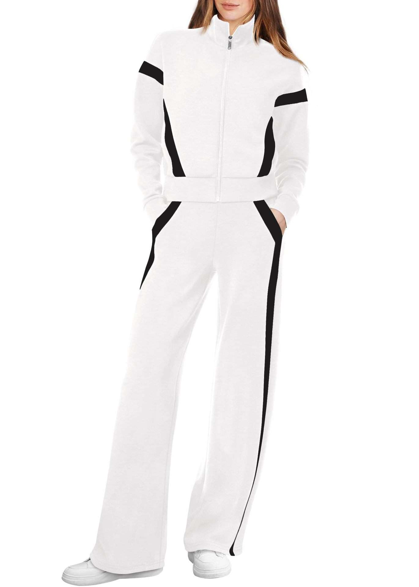Contrast Stripe Two-Piece Tracksuit - M, White image