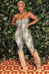 Abstract Print Strapless Corset Top & Pant Set - S, Multi image