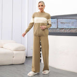 Half Turtleneck Sweater Pullover Top Long Pants  Set - Brown image
