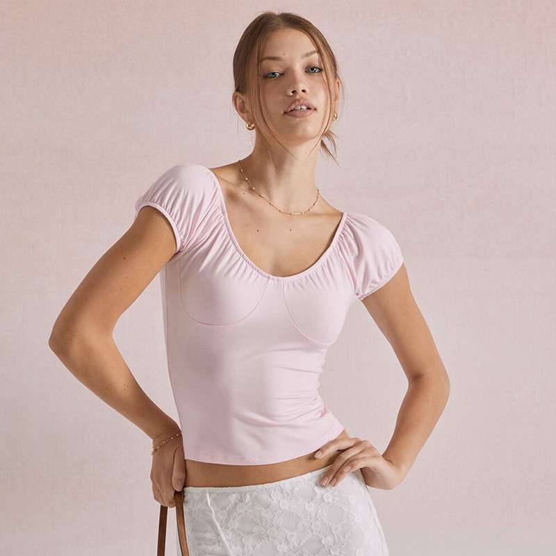 Ruched Sleeve Cotton Top image 2