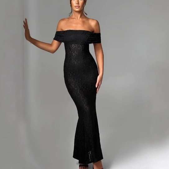 Off-Shoulder Mermaid Gown - L, Black image