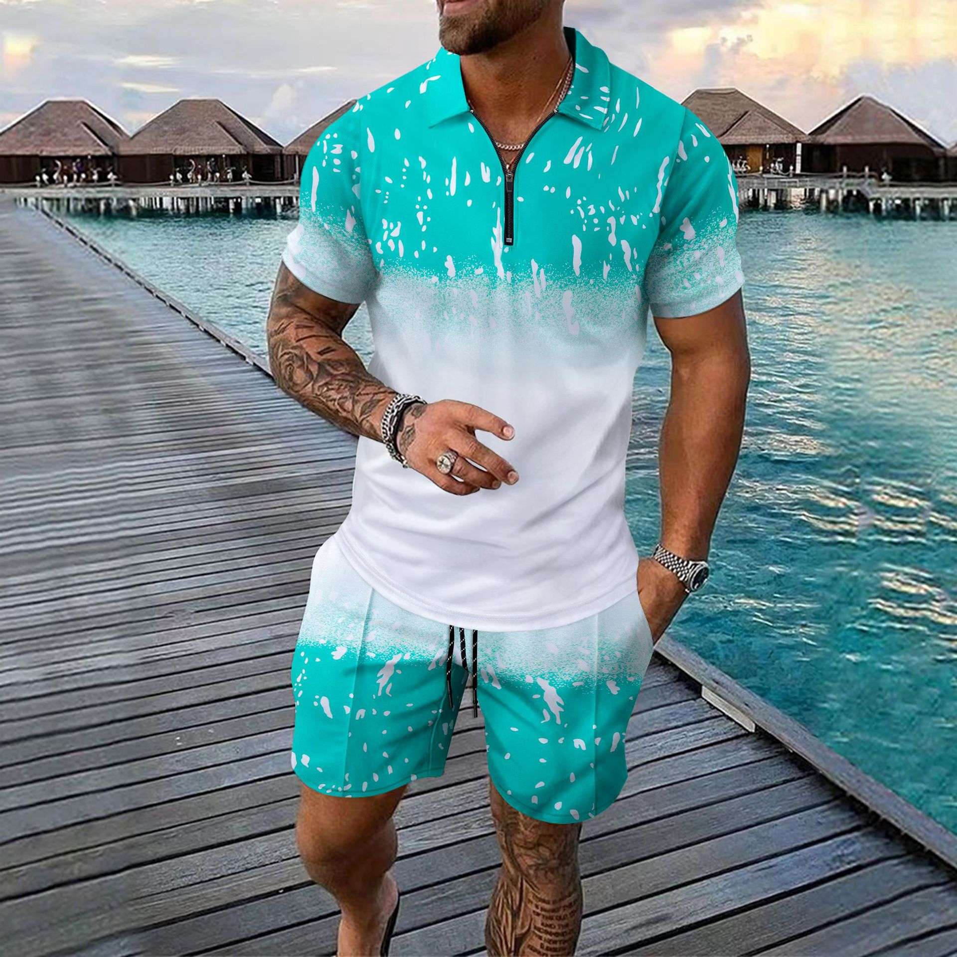 Gradient Casual Set for Men - L, Green image