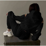 Cold-Shoulder Hoodie & Jogger Set - S, Black image