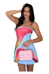 Colorful Floral Print Slip Dress - S, Blue image