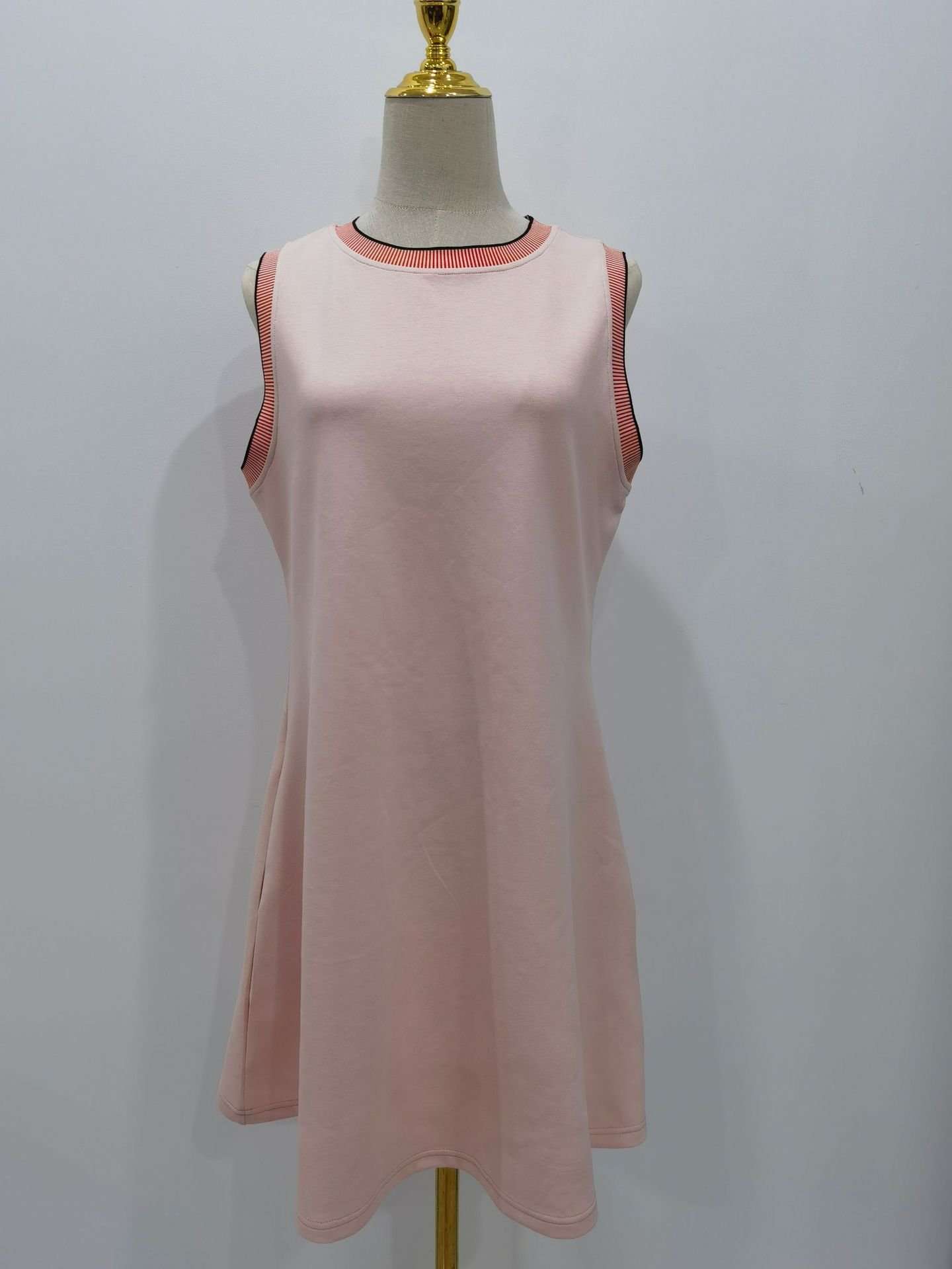 Contrast Casual Sleeveless A-Line Dress - S, Cream Beige image