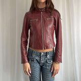 Fitted Biker Jacket with Zipper Pockets - M, Maroon Brown image