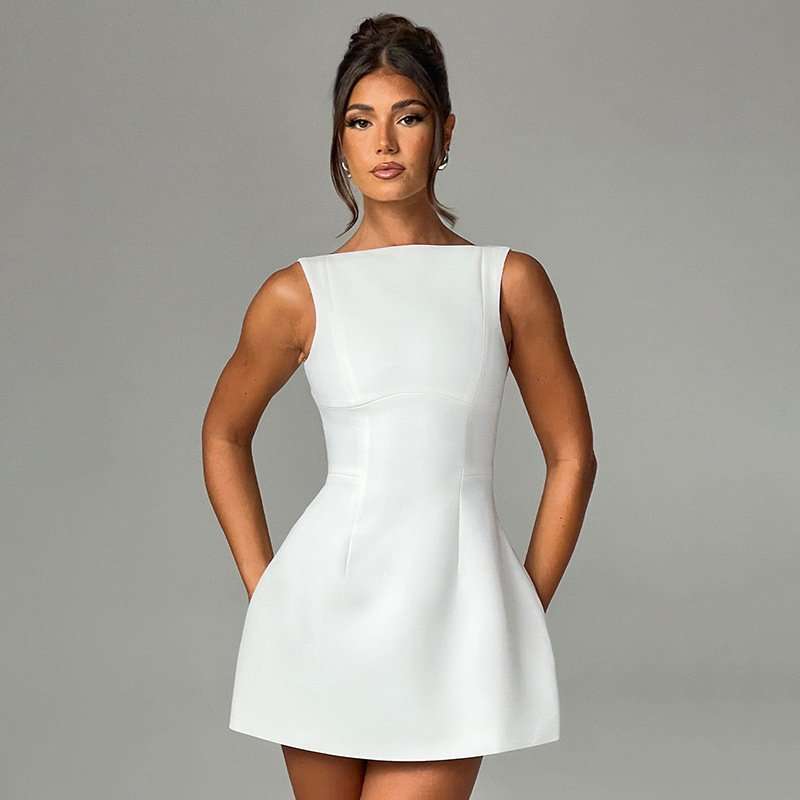 Classic Sleeveless A-Line Mini Dress - M, White image