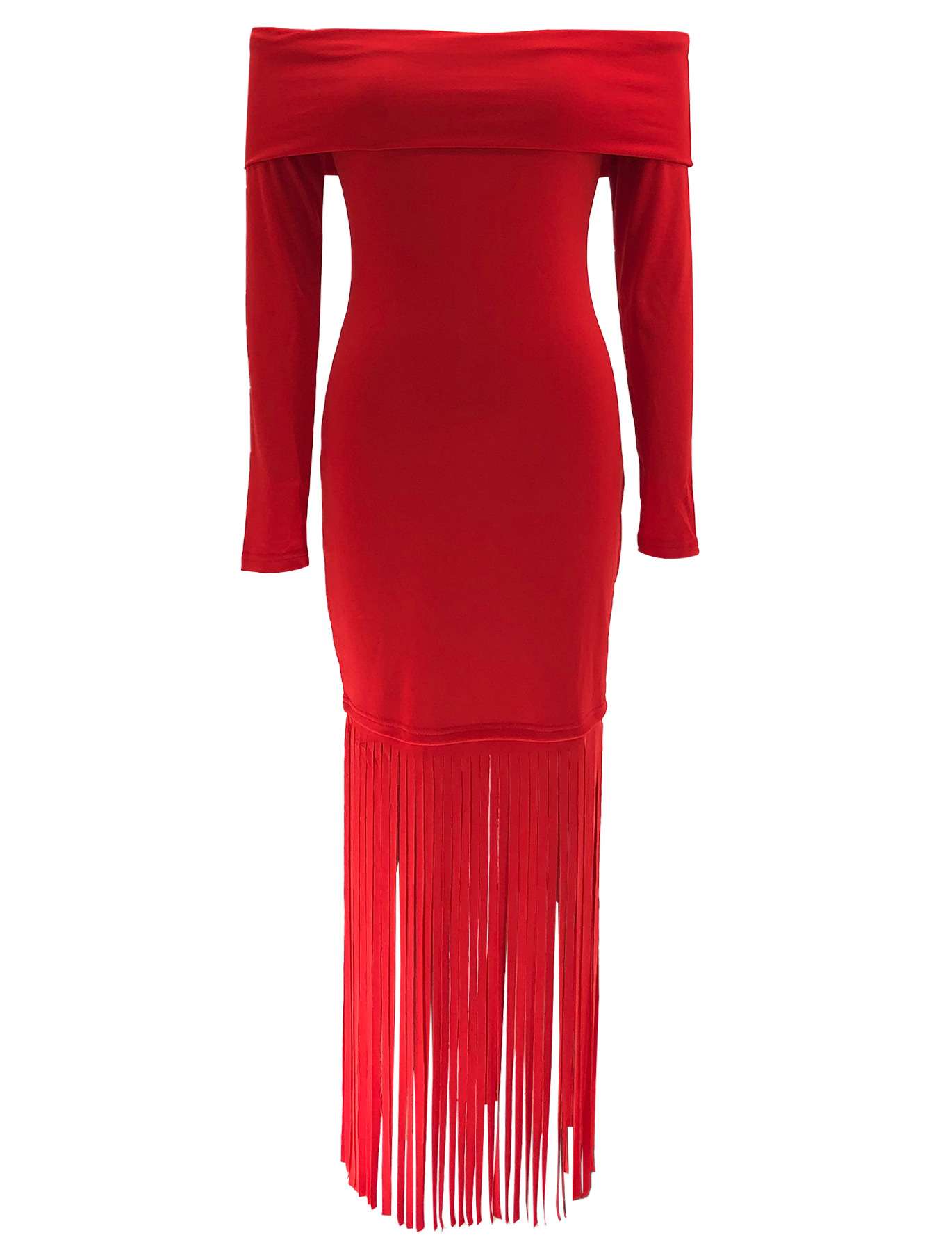 Off Shoulder Fringed Evening Maxi Dress image 4