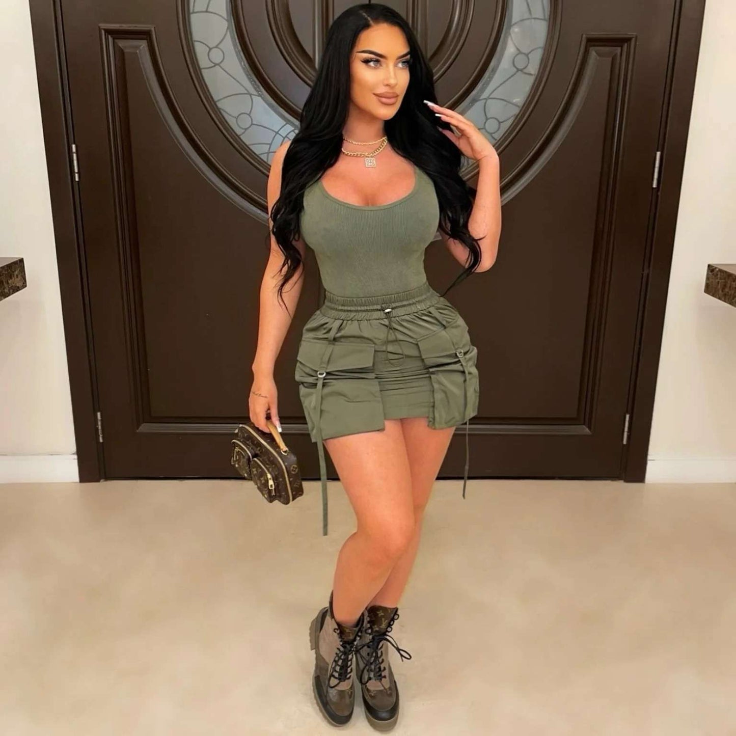 Casual Drawstring Mini Skirt - S, Green image