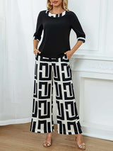 Geometric Wide-Leg Pants with Black Top image 1