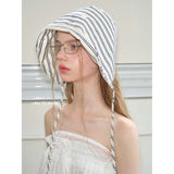 Striped Bonnet Hat with Tie Straps