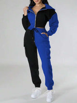 Color Block Cropped Hoodie & Cargo Joggers Set image 3