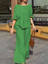 Two-Piece Wide-Leg Pants Set - L, Green image
