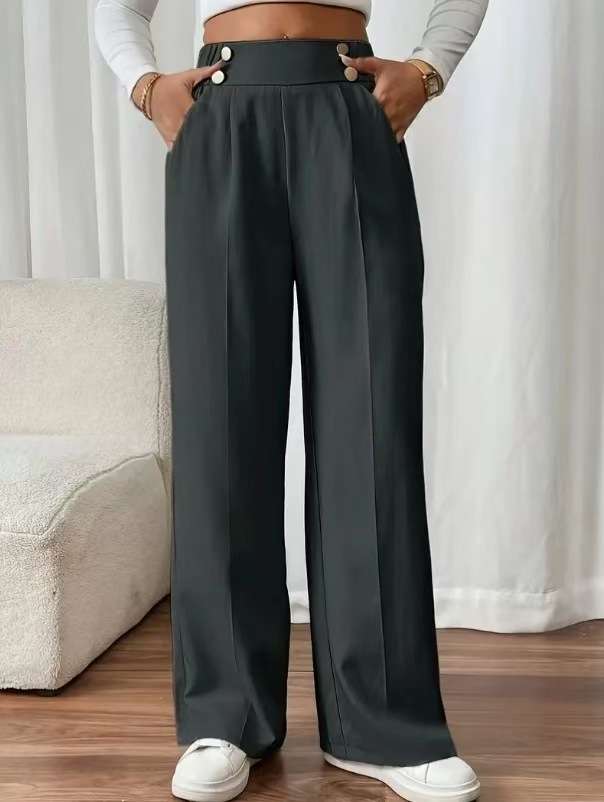 Elegant Black Wide-Leg Satin Trousers - L, Black image
