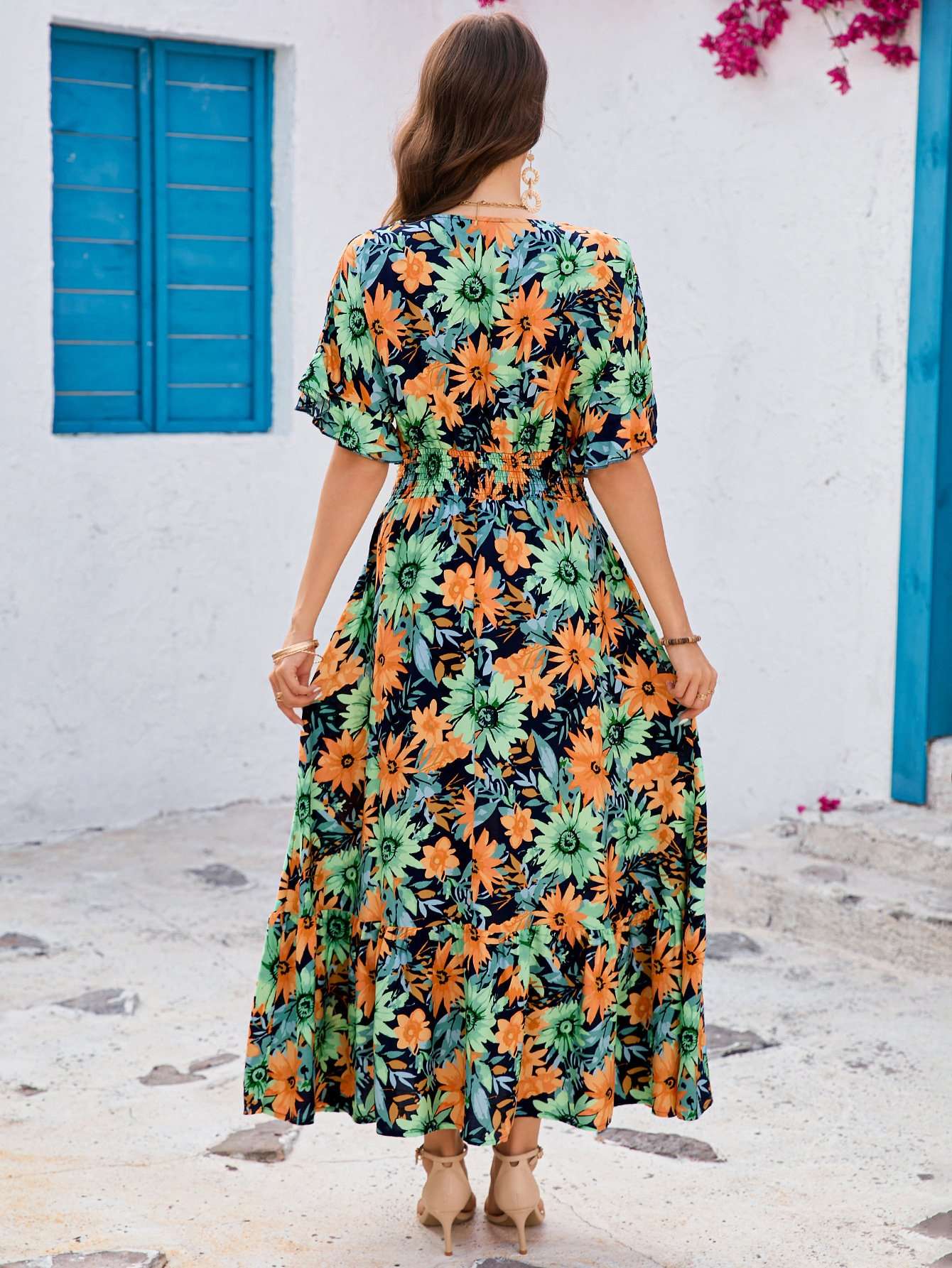 Tropical Floral V-Neck Maxi Dress image 2