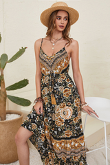 Retro Boho Floral Tassel Tie Maxi Dress Casual image 4