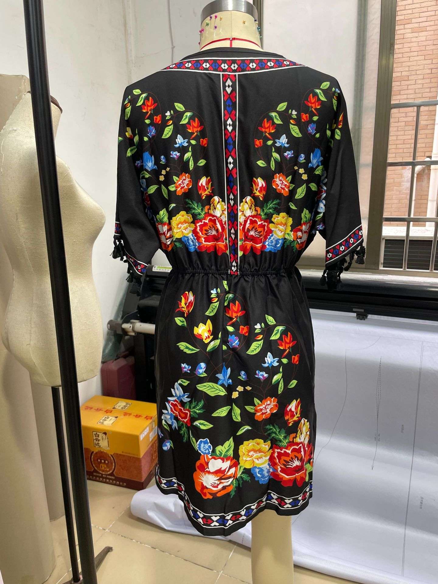 Floral Embroidered Boho Dress with Tassel Accents image 5