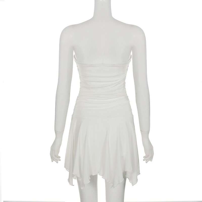 White Strapless Ruched Mini Dress image 4
