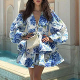 Floral Ruffled Dress - S, Multi Blue image