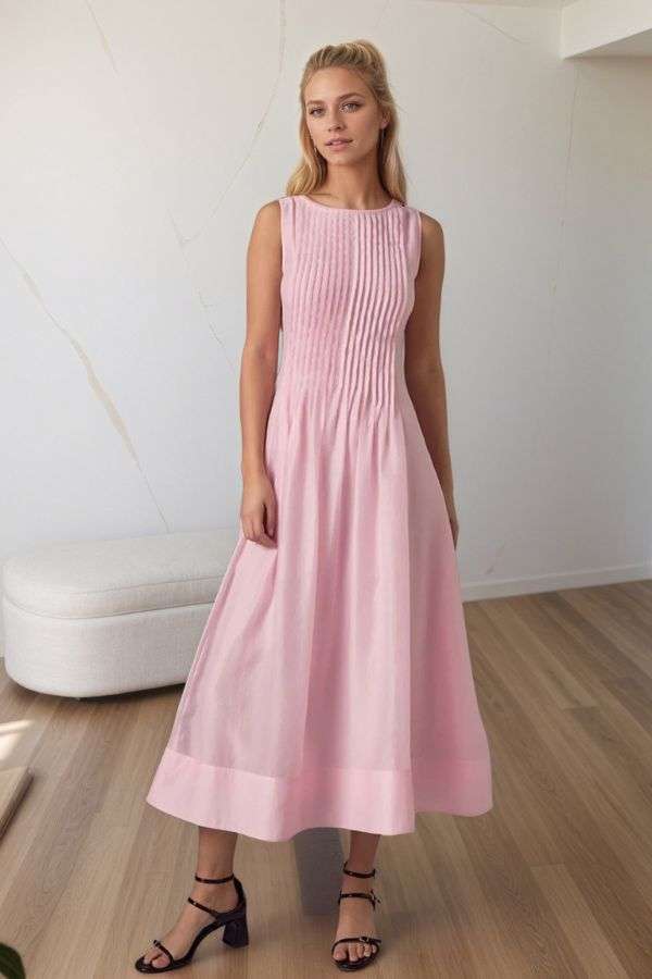 Pleated Midi Dress - Red, L image