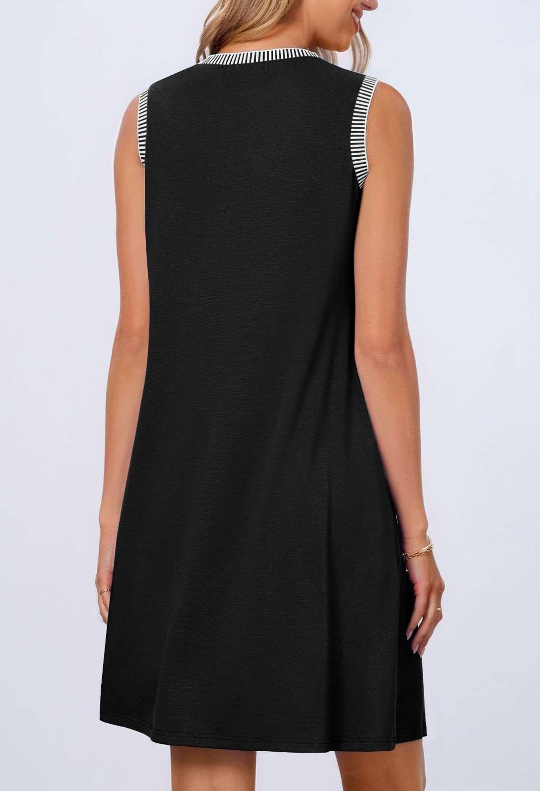 Casual Sleeveless Dress with Striped Trim image 3