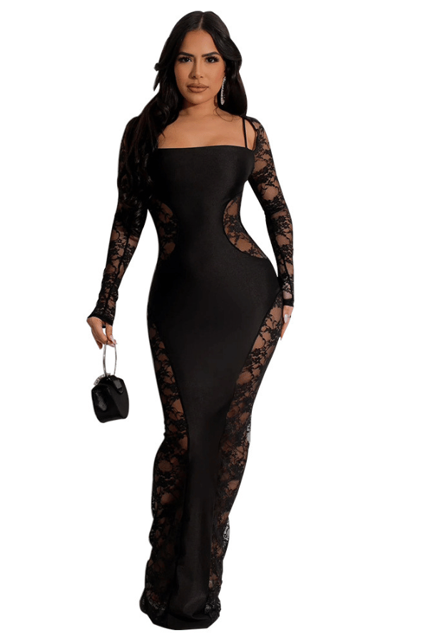 Elegent Lace See Through Long Sleeve Maxi Dresses image 3