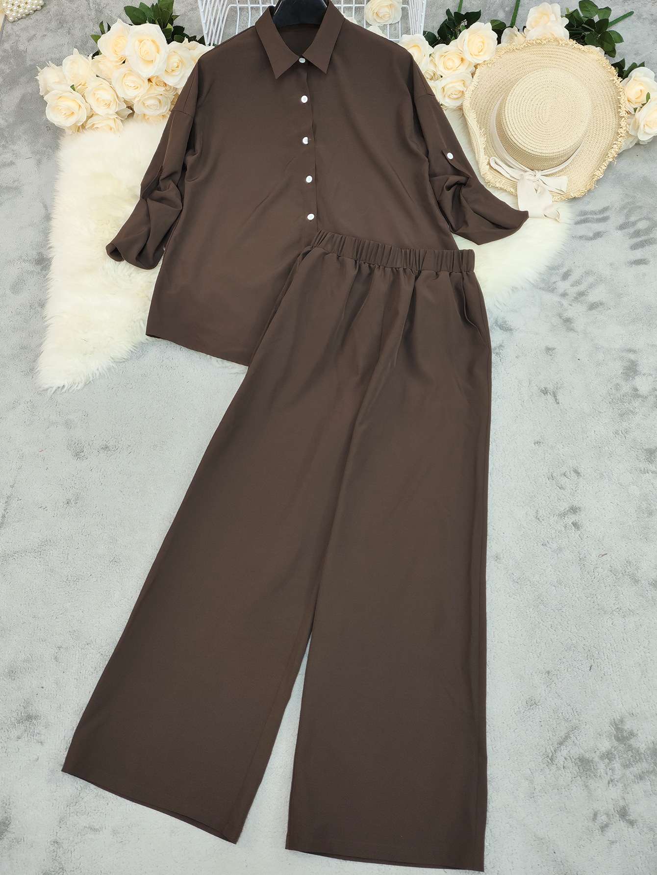 Button-Down Shirt and Wide-Leg Pants Set image 6