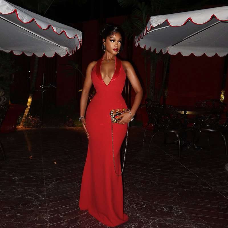 V Neck Bodycon Sleeveless Maxi Dress image 1