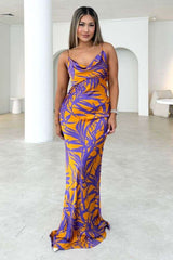 Tropical Sunset Cowl Neck Maxi Dress - M, Multi Purple image