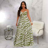 Striped Tiered Maxi Dress - L, Green image