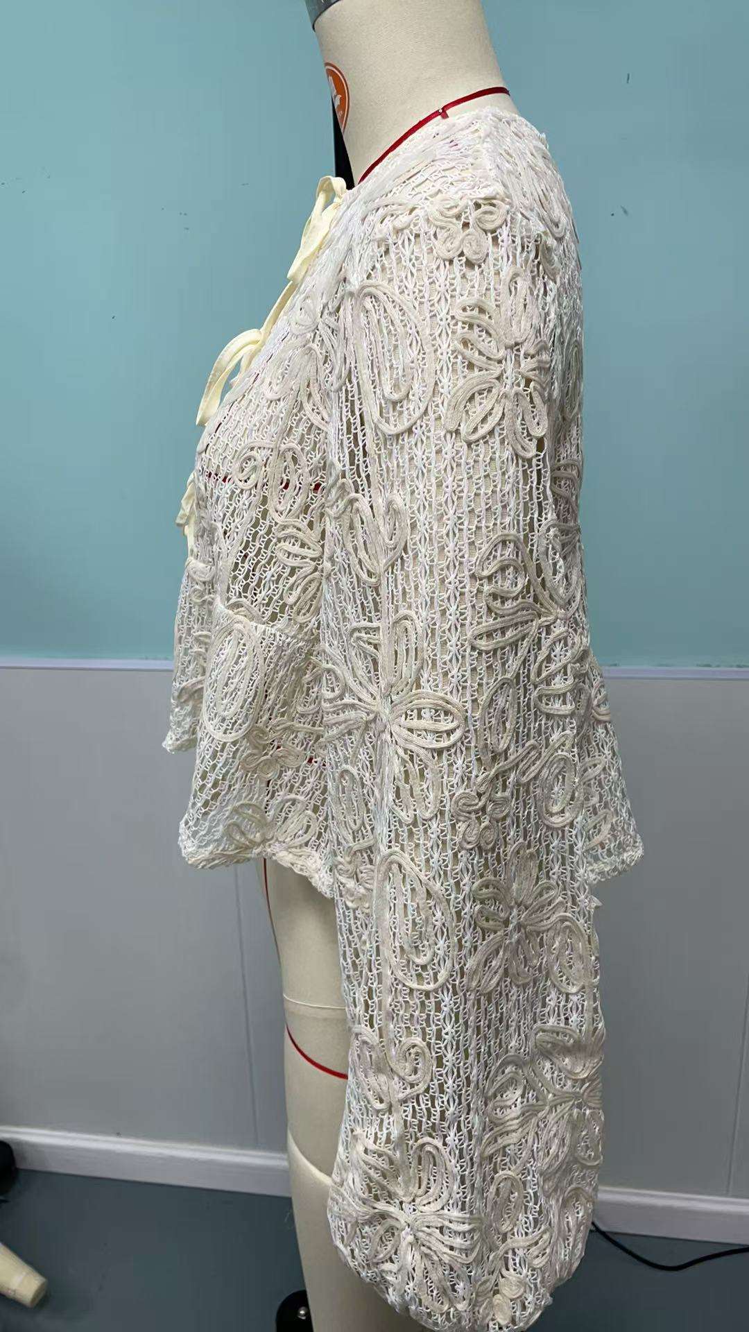 Elegant Crochet Tie-Front Blouse image 4