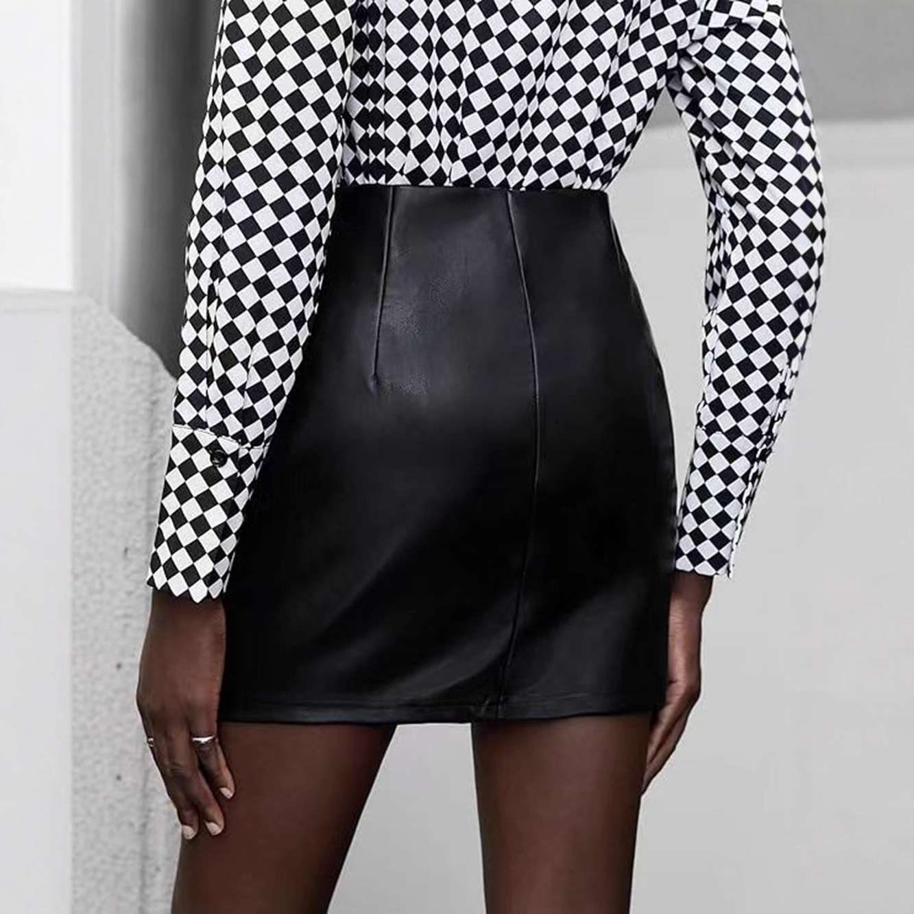 Faux Leather Mini Skirt with Asymmetric Zipper image 6