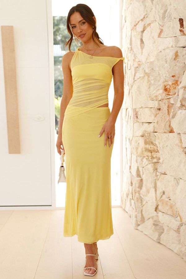 Vibrant One-Shoulder Maxi Dress - L, Yellow image