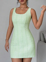 Checkered Sleeveless Dress - M, Green image