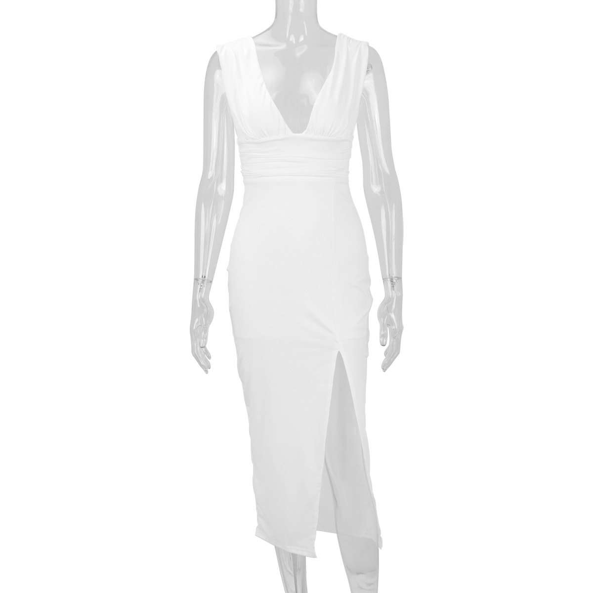 Elegant Deep V-Neck Slit Midi Dress image 4